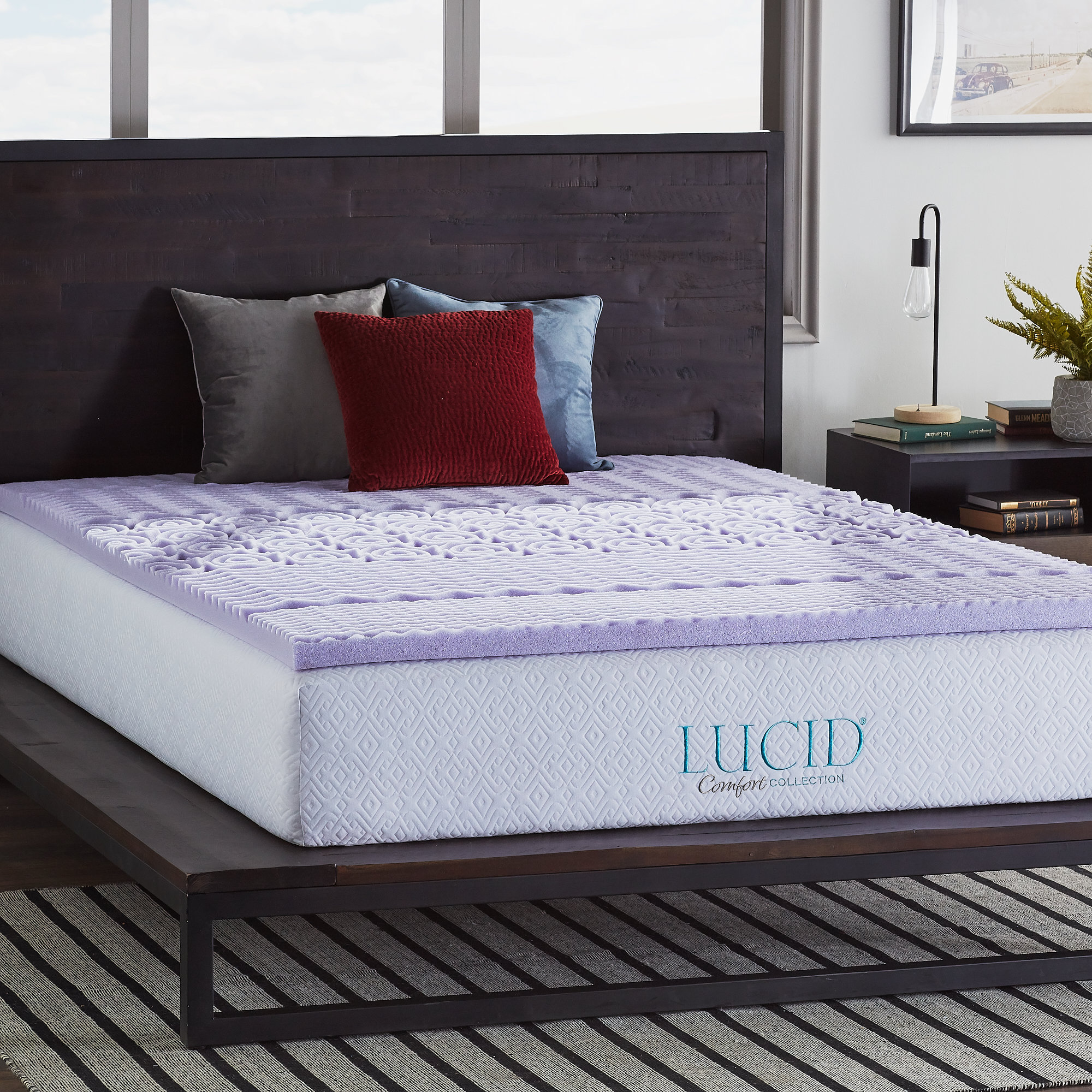 Lucid Comfort Collection 2" Zoned Lavender Memory Foam Mattress Topper